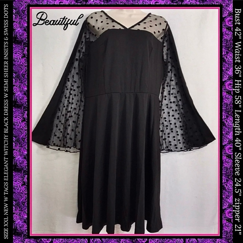 HOLIDAY PARTY SIZE XXL NWT ELEGANT BLACK GOTH DRESS W SEMI SHEER INSET
